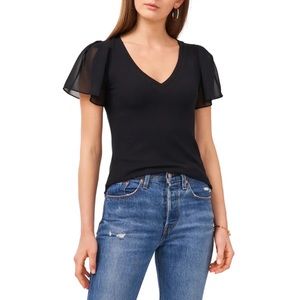 1. State Flutter Sleeve Ribbed Knit Black T Shirt